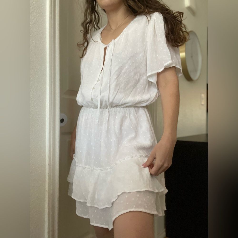 Abercrombie & Fitch Swiss Dot Cinched Waist Tiered Mini Dress Sz Large‎ White